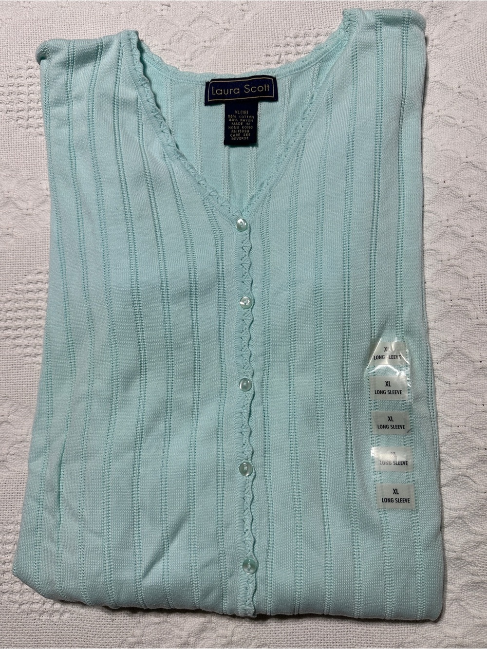 Laura Scott Mint Aqua Ribbed V-Neck Button Cardigan